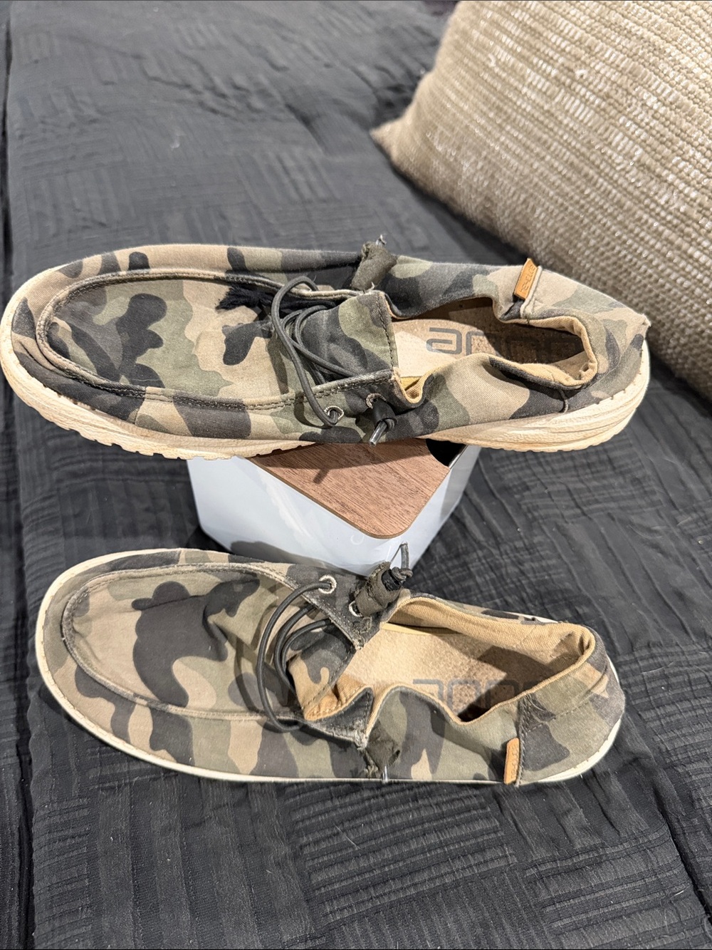 Hey Dude Men's Camo Slip-On Loafers in Green and Tan